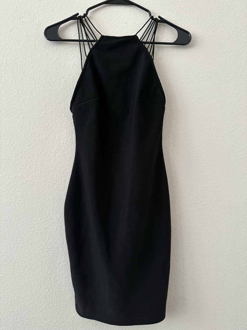 Rare London Black Strappy O-Ring Halter Mini Dress